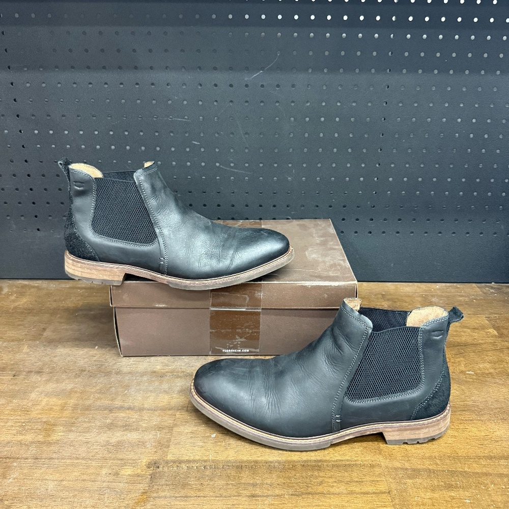 <Used W/ Box! Men's Florsheim Chalet Gore Black Chelsea Boot Plain Toe Size 10.5